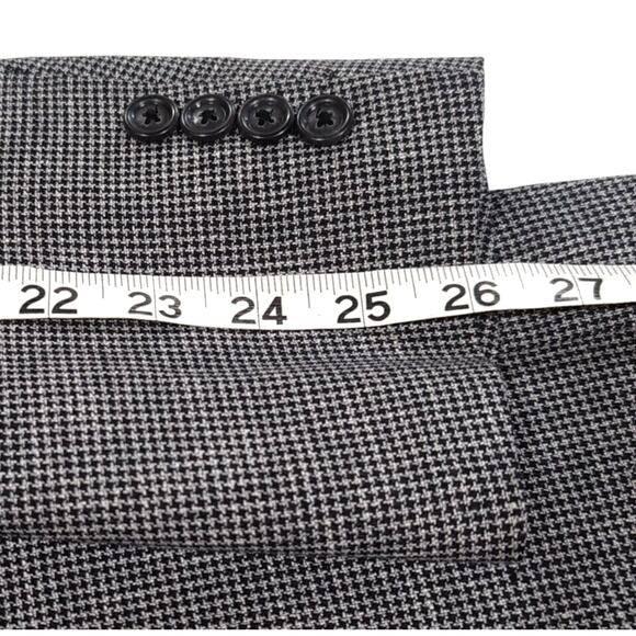 Jos A Bank Silk Wool Sport Coat Men's Size 42L Black White Houndstooth 2 Button - Picture 14 of 16